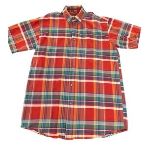 Twenty X Mens XLT Plaid Button Front Shirt Red Multicolor Short Sleeve Western